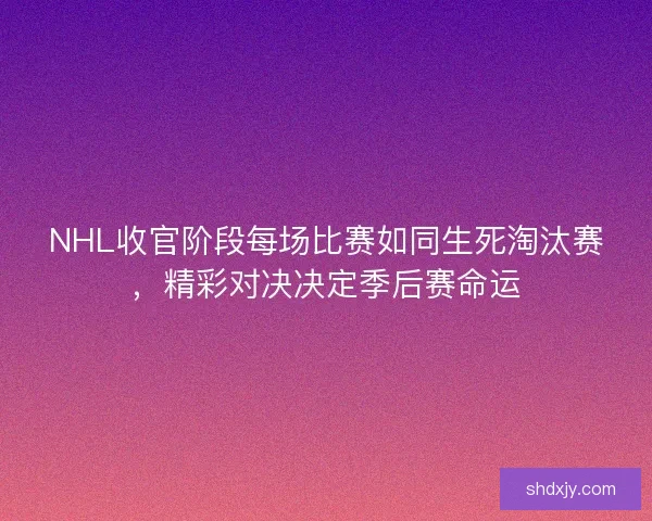 NHL收官阶段每场比赛如同生死淘汰赛，精彩对决决定季后赛命运
